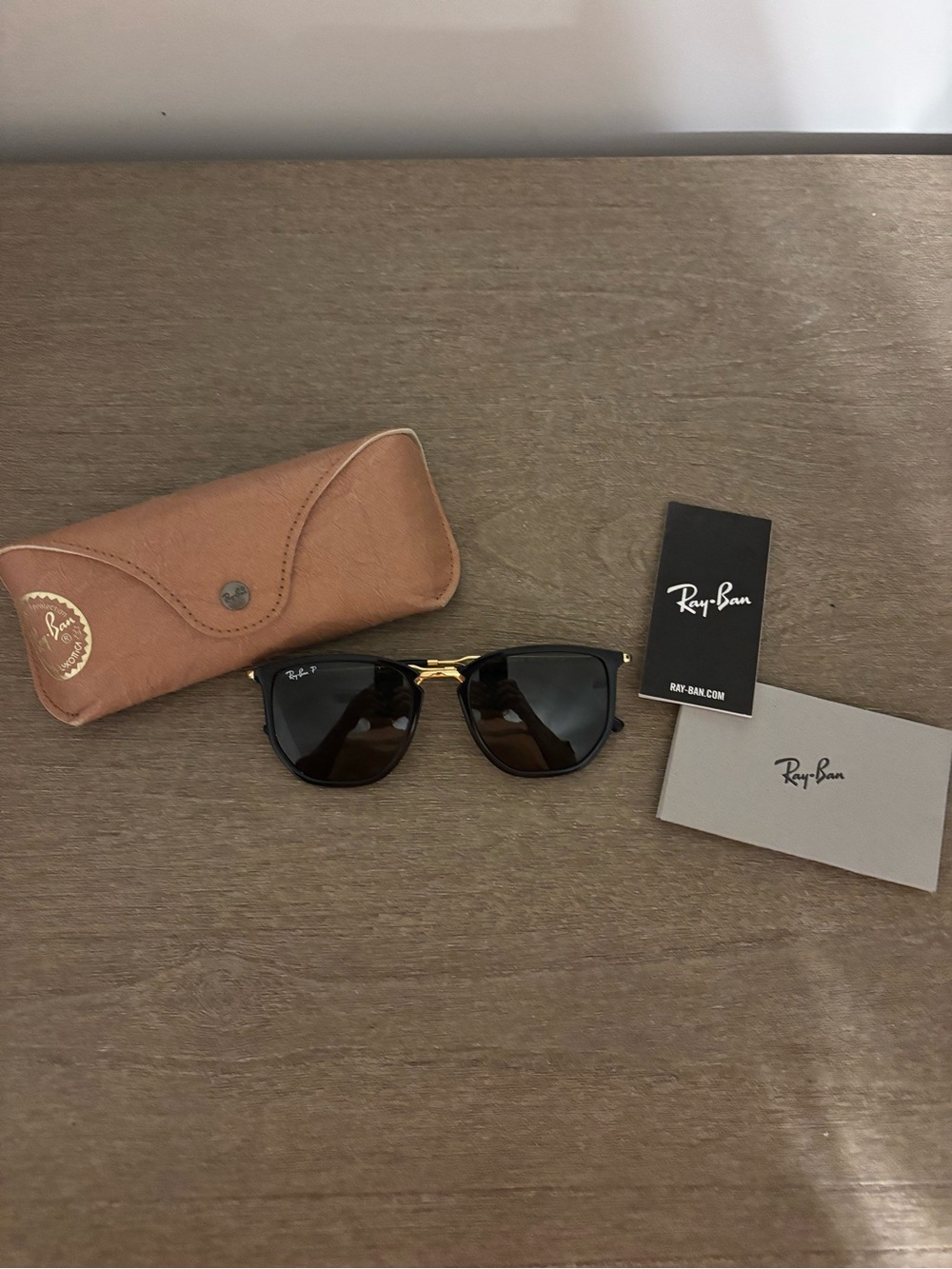 Ray-Ban Polarized Black & Gold Clubmaster-Style Sunglasses